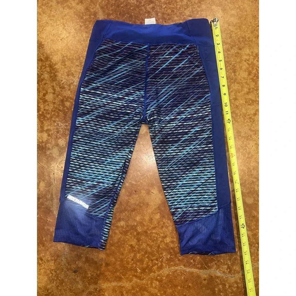 Under Armour Crop Yoga Pants Leggings Blue Geometric Athletic Size Large - Picture 6 of 8